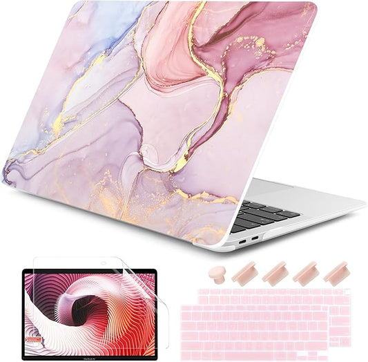 DONGKE Compatible with MacBook Air 13 inch Case 2021 2020 2019 2018 Release A2337 M1 A2179 A1932 with Retina Display & Touch ID, Plastic Hard Shell & Keyboard Cover - Marble