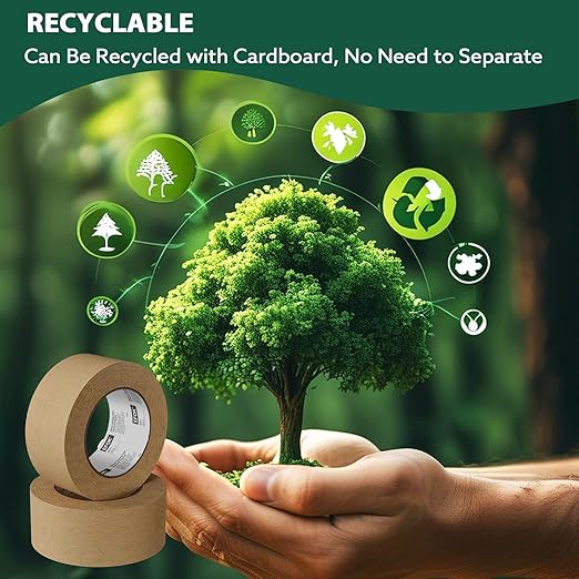 6 Rolls Brown Packing Tape 2 Inch Bulk, 2025 Upgrade Kraft Paper Packaging Tape, 2 Inch x 55 Yards, Cardboard Shipping for Packing Boxes, Tear by Hand for Express Parcels & Office Use