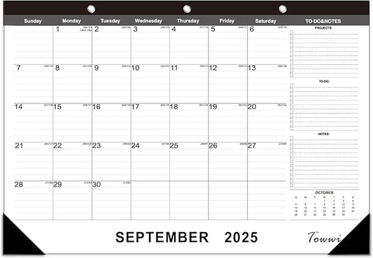 TOWWI Desk Calendar 2025-2026, Large Wall or Desktop Monthly Calendar for Daily Schedule, Office, Home - 16.7x11.6 inches (Black)