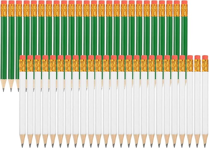 MECCANIXITY Golf Pencils with Erasers, 4" HB Mini Half Pencils Pre Sharpened Small Pens for Wedding Bridal Shower Game Office Writing Drawing(Green/White, Pack of 50)