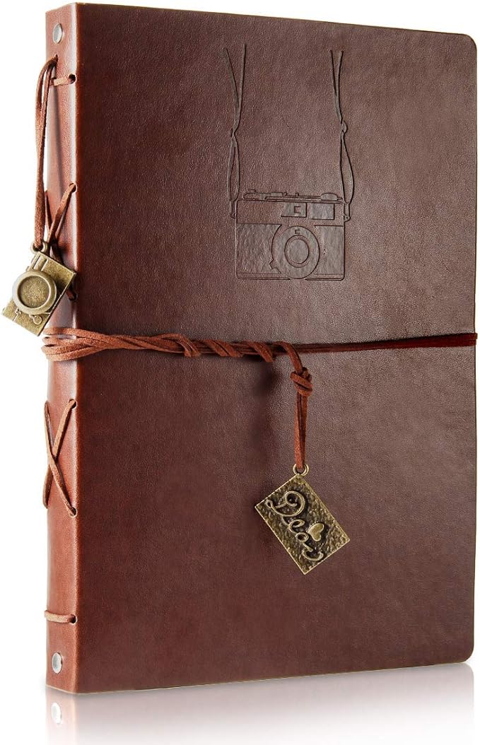 ThxMadam Leather Scrapbook Photo Album Vintage DIY Memory Book Guest Book Photograph Album Present for Valentines Anniversary Mother’s Day Birthday Gift for Photographer Boy Men Father Husband Camera