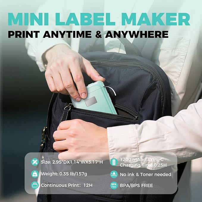 Label Maker, Bluetooth Label Makers Compatible with Phone, Label Maker Machine with Tape, Mini Label Maker for Family School, Label Machine with Lots of Style Templates Easy to Use