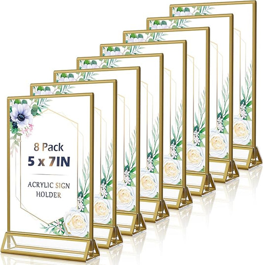 5x7 Table Number Holders Gold Picture Frames Clear Acrylic Sign Holder Double Sided Table Menu Stands for Wedding Numbers Frames, Photos and Art Display