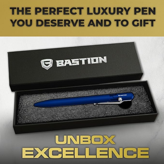 BASTION® Luxury Slim Bolt Action Pen, Lightweight Aluminum EDC Pen with Fine Tip, Professional Ballpoint Pen for School and Work - Blue