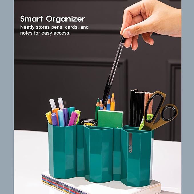 AonT Design Small Desk Organizer - Green Pen Tray & Holder (Multi-Compartment) (Made in Korea) – Modern Office Storage Supplies Organizer and Aesthetic Decor for Accessories