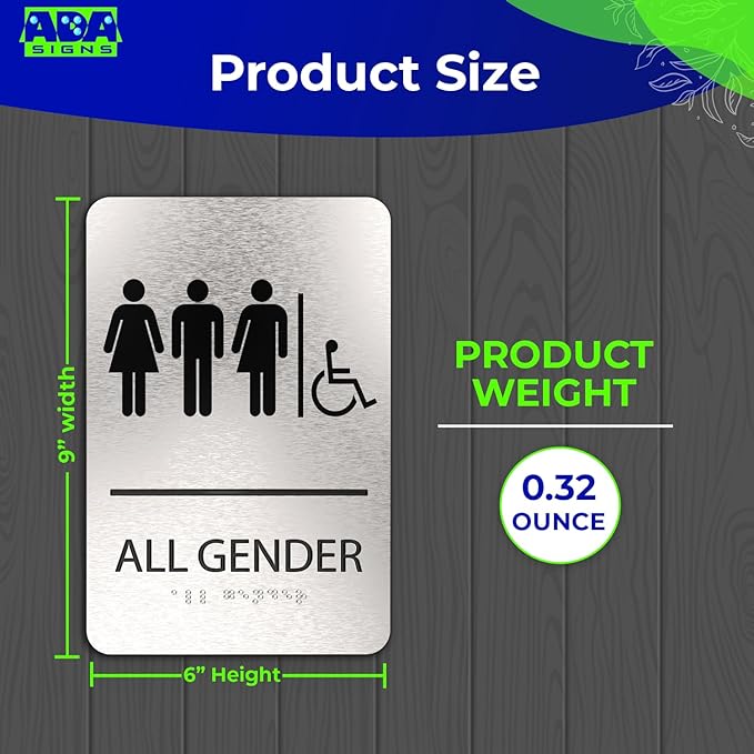 ADA Restroom Signs | 6x9 inches Restroom Signs for Business Brushed Aluminum with Braille and Mounting Tape, Easy Do-It-Yourself Install (All Gender Alternative, Wheelchair Accessible Sign) Modern