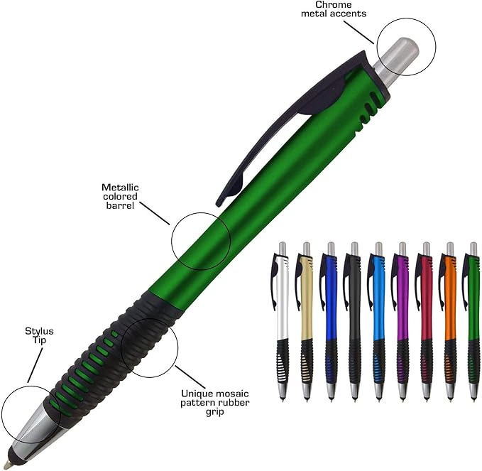 Personalized Pens with Your Custom Logo or Text-250 Pack Bulk-for Businesses, Parties, and Events, 2 in 1 Capacitive Stylus & Ballpoint Pen Compatible with Most Touchscreen Devices, Assorted
