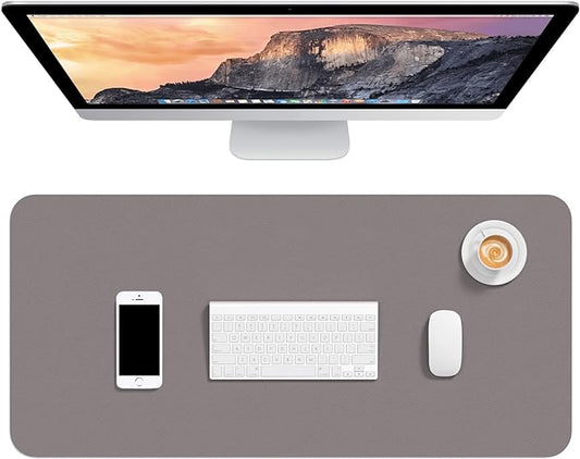 Hsurbtra Desk Pad, 30" x 14" PU Leather Desk Mat, XL Extended Mouse Pad, Waterproof Desktop Blotter Protector, Non-Slip Ultra Thin Large Laptop Keyboard Writing Mat for Office Home, Light Gray