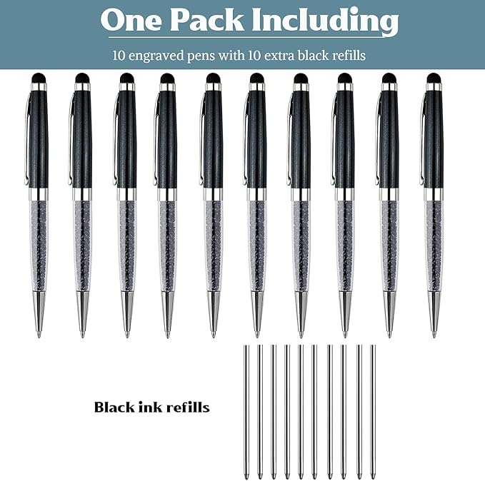 Ancolo Personalized Office Pens-Black Writing Set Medium Point Engraved with Name or Message, Team Name,For journaling and office writing set - Perfect for Men and Women 10 Pens/Box (Black)