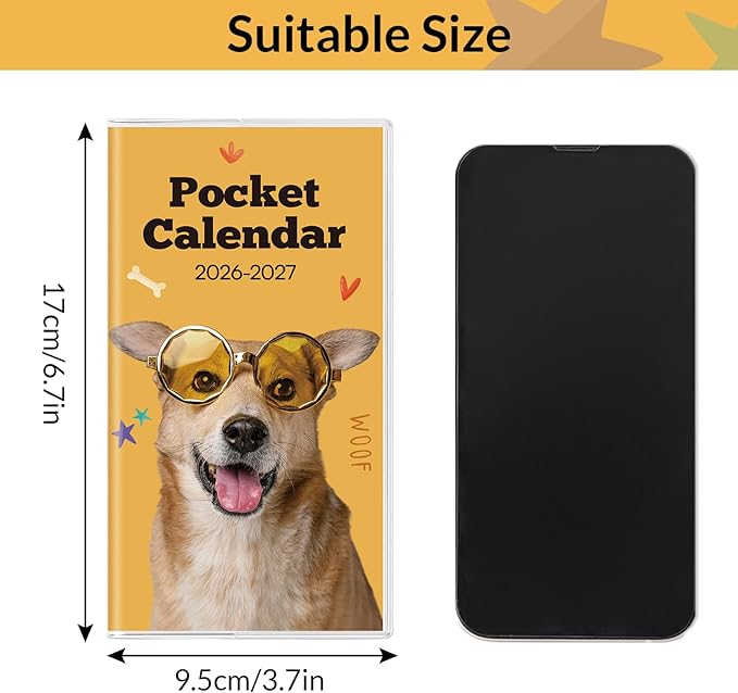 Pocket Calendar 2026-2027, Yellow 2026-2027 Monthly Planner - 3.7" x 6.7" - Runs from January 2026 Until December 2027, 2026 Pocket Planner with PVC Cover for Home, School, Office Supplies