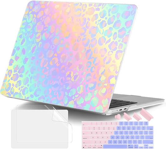 DONGKE Compatible with M4 MacBook Air 15 inch Case 2025-2023 A3241 A3114 A2941 M3 M2 Retina Display Touch ID, Plastic Hard Case & Keyboard Skin for MacBook Air 15" - Colorful Leopard