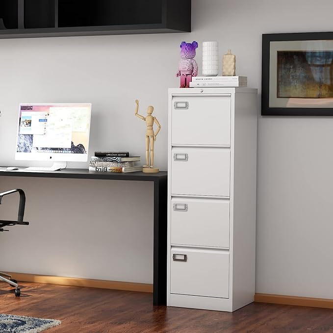 File Cabinets - 4 Drawers Vertical 17.8" Deep Lockable Filing Cabinet - White Metal Storage Cabinets for Home Office to Hanging Files Letter/Legal/F4/A4 Size