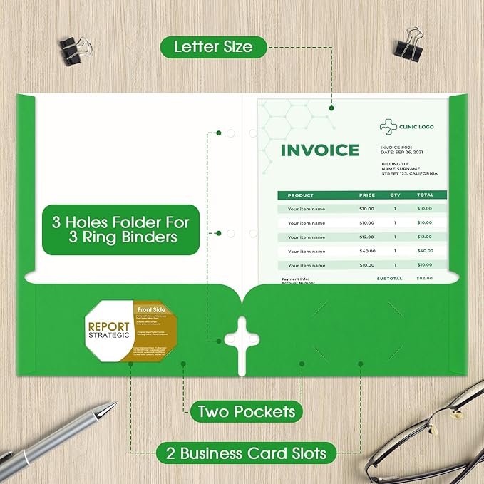 Folders with Pockets, 2 Paper Folders with Pockets (10 Pack, Assorted Colors), File Folders Letter Size, 3 Hole Punched with Business Card Slot, File Folders for School Office Home Documents