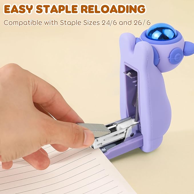 Honagu Cute Stapler, Cartoon Stereoscopic Silicone Stapler, Labor-Saving Office Supplies, Desktop Stationery Gift for Students Kids (Purple)