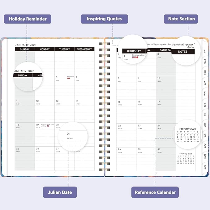 2026 Planner, Weekly and Monthly Calendar Agenda Book, Jan 2026 - Dec 2026, Hardcover Planning Academic Planner for Office School Supplies and Desk Accessories - A5 (6.3'' x 8.5'')