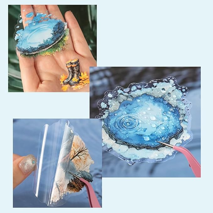 60 Pieces Aesthetic Landscape Creation PET Sticker Set, 6 Pack Vintage Puddles Scenery PET Stickers for Scrapbooking, Journaling, Waterproof DIY Crafts, and Junk Journal