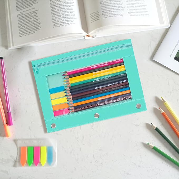 YoeeJob Pencil Pouch for 3 Ring Binder, Zipper Binder Pencil Pouches Bulk, Pencil Case with Clear Window for College, Office, Pale Lake Orchid, 24 Packs