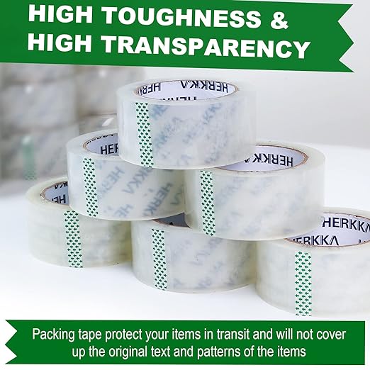 HERKKA Clear Packing Tape, 12 Rolls Heavy Duty Packaging Tape for Shipping Packaging Moving Sealing, Thicker Clear Packing Tape, 2 inches Wide, 65 Yards Per Roll, 780 Total Yards