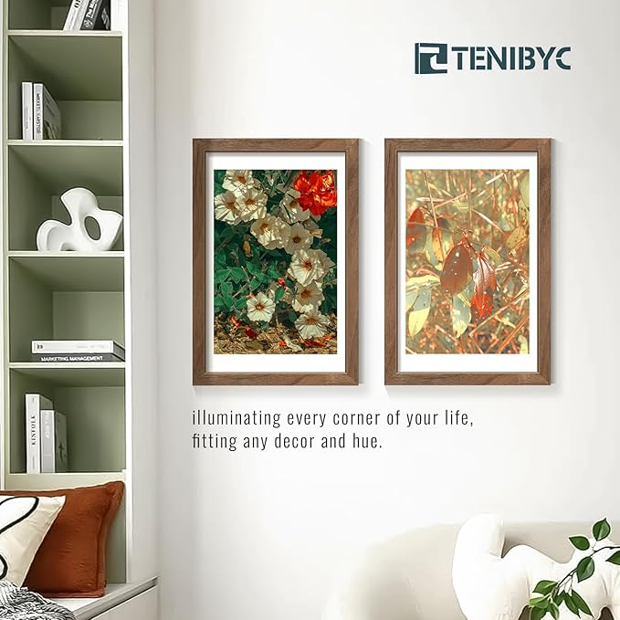 11x17 Picture Frame Set of 4, Walnut Wood Grain, HD Tempered Glass, Brown Wooden Poster Frame, Wall Hanging