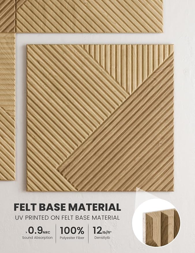 Large Felt Bulletin Board,Cork Board Alternative 70.87'' x 47.24'' Art Acoustical Wall Panels-6 Pack with 60 Adhesive Tabs,for Recording Studio/Home Offices-Natural Oak/Diamond