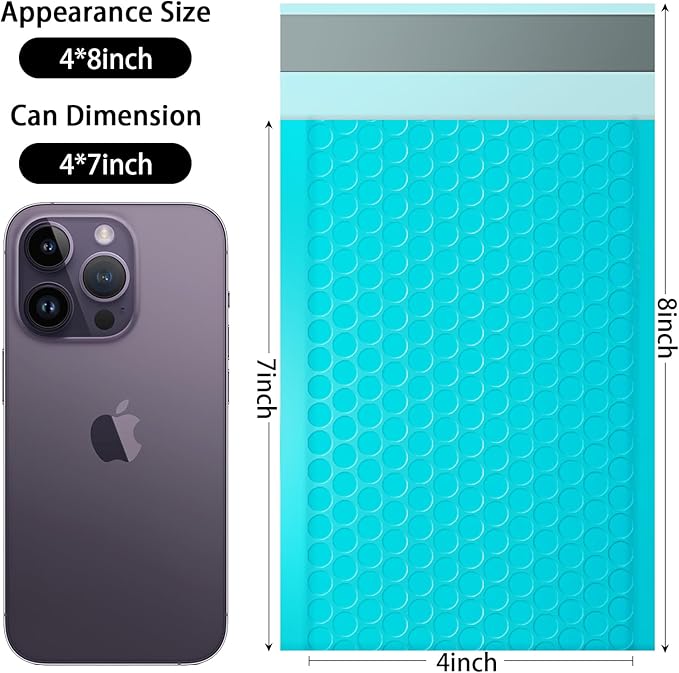 packbabol Bubble Mailers, 4x7 Inch Padded Bubble Mailers Pack of 50 Bubble Envelopes Opaque Self Seal Adhesive Waterproof Bags for Shipping and Packaging (Teal, 4x7-50)