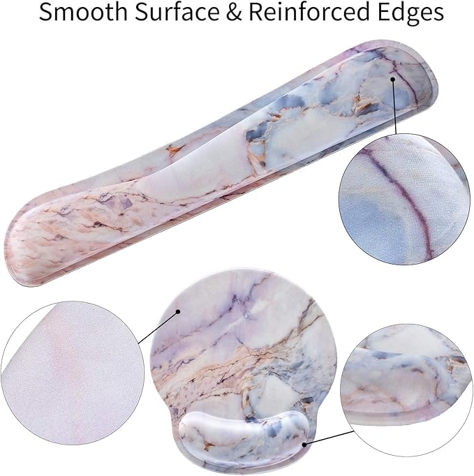 RICHEN Keyboard Wrist Rest and Mouse Pad with Wrist Support, Memory Foam Set for Gaming and Office, Comfortable & Lightweight for Easy Typing & Pain Relief (Marble2)