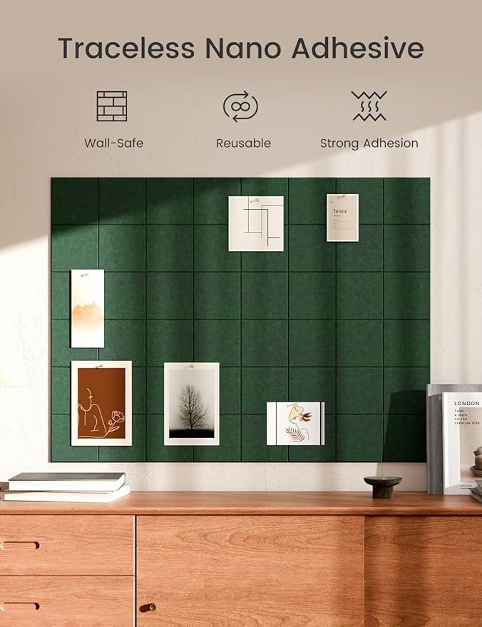 Bumusty Large Felt Bulletin Board 48" x 36" Cork Board Alternative-12 Pack with 70 Safe Removable Adhesive Tabs, Cork Boards for Walls Cork Board for Home Office Classroom Pin Board (Aurora Green)