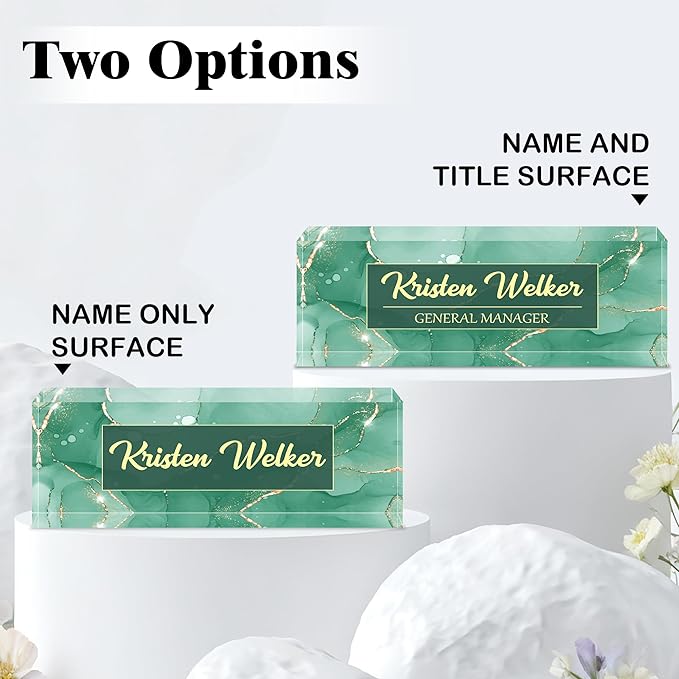 Ship Next Day-Custom Name Plate for Desk, Desk Name Plate Personalized, Acrylic Office Desk Accessories, Appreciation Gifts for Coworkers Employee Teachers Boss Women Men (Green Coast)