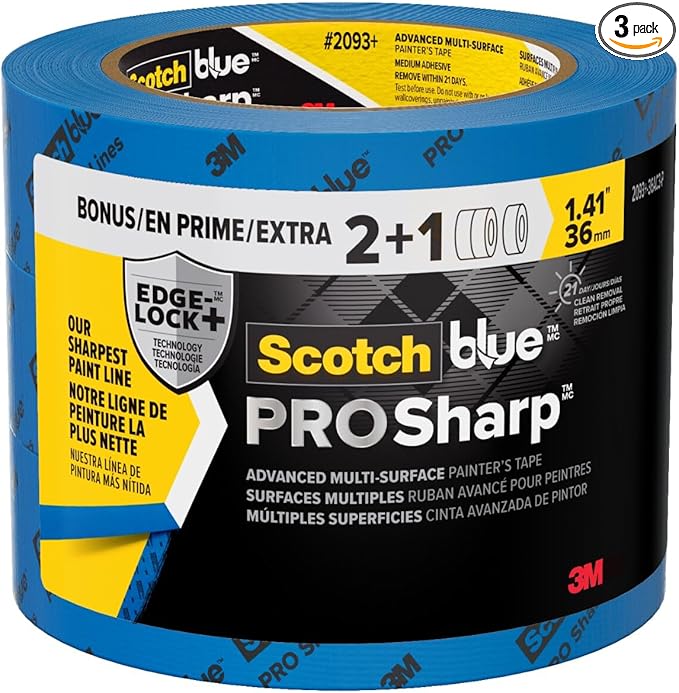 ScotchBlue PROSharp Painter's Tape 1.5 Inch Wide (1.41 in x 60 yd) 3 Rolls Blue Tape Protects Surfaces and Removes Easily, Edge-Lock Tape for Indoor and Outdoor Use (2093+-36AC3)