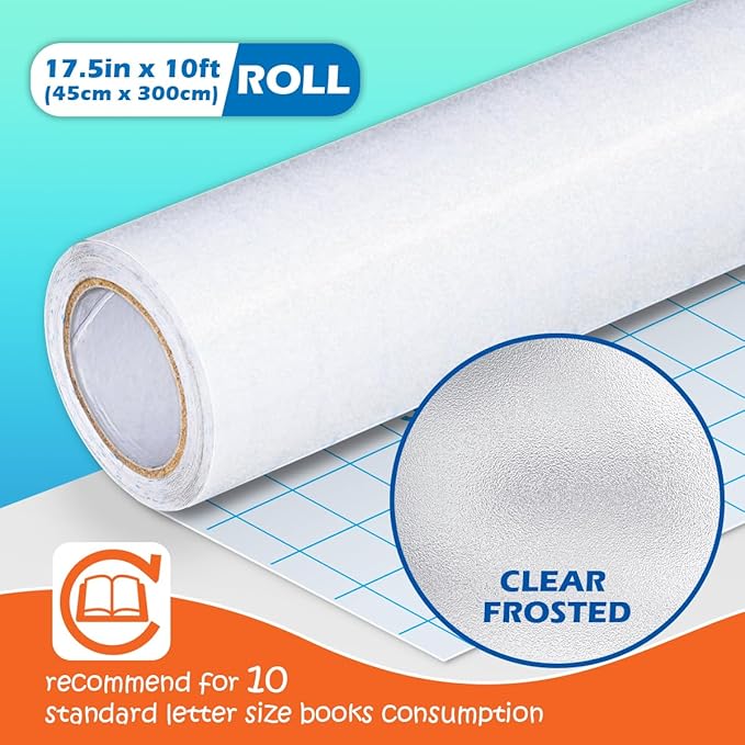 Frosted Clear Contact Paper Roll for Books Crafts, 17.5in x 10ft Sticky Adhesive Clear Plastic Cover Protector Film Liner