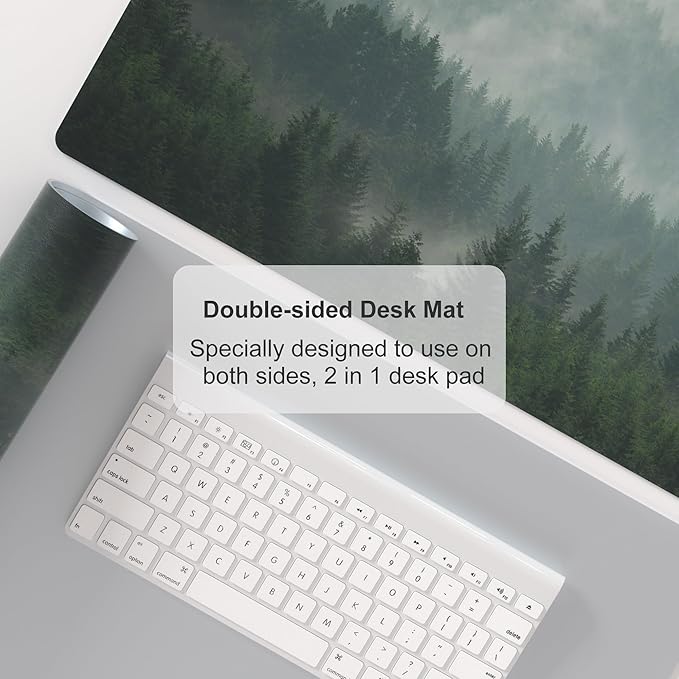 Colorful Star Large Mouse Pad, PU Leather Waterproof Desk Mat, Computer Gaming Mouse Pad, XXL Full Desk Mousepad Non Slip Desk Pad for School Office Home 31.5" x 15.7" - Foggy Forest Valley