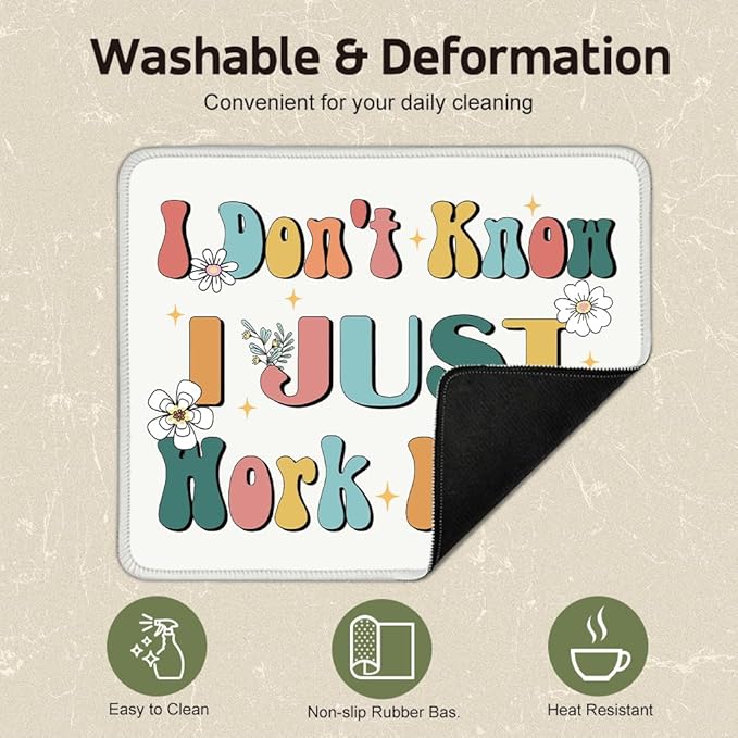 I Don't Know, I Just Work Here Square Mouse Pad, Non-Slip Rubber Base Mouse Mat for Office Home Work Game Study, Funny Sarcastic Gifts, Funny Office Mouse Pad for Man Woman Boss Coworker