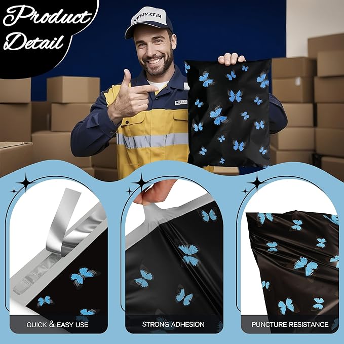 butterfly Poly Mailer 12x15.5 Inch 50 Pcs, Waterproof Shipping Bags for Clothing, Tear-Resistant Mailier Bags, Strong Mailing Bags with Self-Seal