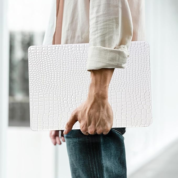 for MacBook Pro 14 inch Case 2025-2021 M5 M4 M3 M2 M1 A3434 A3112 A3185 A3401 A2918 A2992 A2779 A2442,Crocodile Textured Alligator Skin Print Leather Glossy Hardshell&Keyboard Cover Black,White