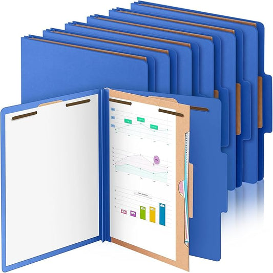 Skyygemm 12 Pack Classification File Folders Bulk with Divider and 2" Expansion, Pressboard Folder with 2 Prong Fasteners for Employee Records Medical Charts Office Document Organization(Dark Blue)