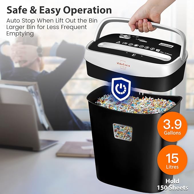 Paper Shredder for Home Office10-Sheet Cross-Cut Shredder with US Patented Cutter,Also Shreds Card/CD/Clip,Paper Shredding Machine for Home Use Heavy Duty with Jam Proof,3.9-Gallon Bin