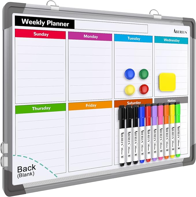Small Weekly Calendar Dry Erase Whiteboard for Wall, 16" x 12" Magnetic Dry Erase Board, Hanging Double-Sided White Board, Portable Board for List, Kitchen, Planning, Memo, Home, Office