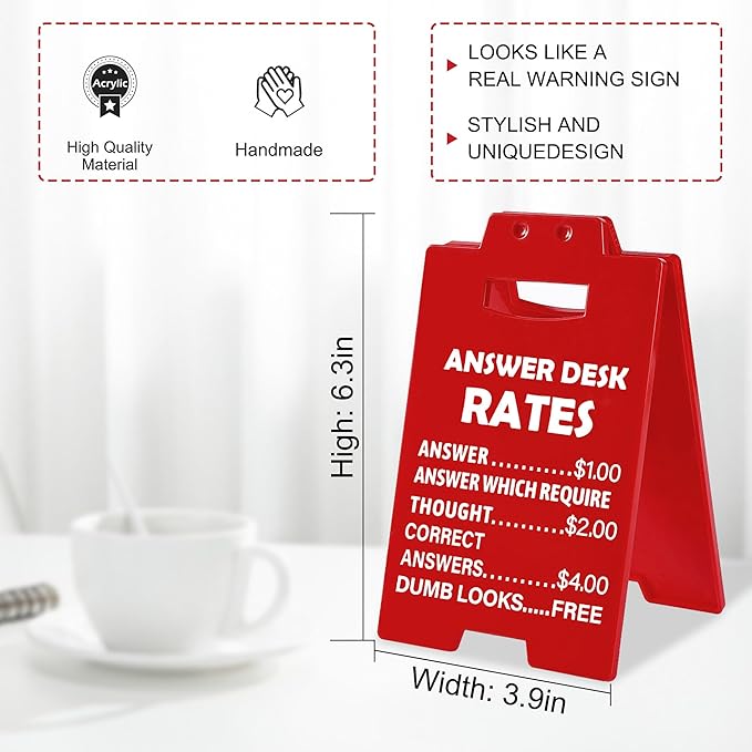 Cool Work Gifts Funny Answer Desk Rates Desk Sign for Men Women Coworker Boss(Answer Desk Rates)
