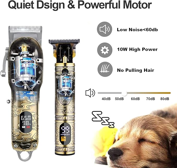 Soonsell Hair Clippers for Men T-Blade Trimmer Set,Man Professional Cordless Barber Clippers Set ，Blade Close Cutting Beard Trimmer ，LCD Display(Gold)