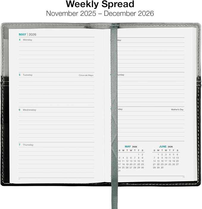 2026 Pocket Planner/Pocket Calendar and Pen, 3.5"x6": Includes 14 Months (November 2025 - December 2026) / 2026 Weekly Planner/Weekly Agenda/Monthly Calendar Organizer (Gray/Black)