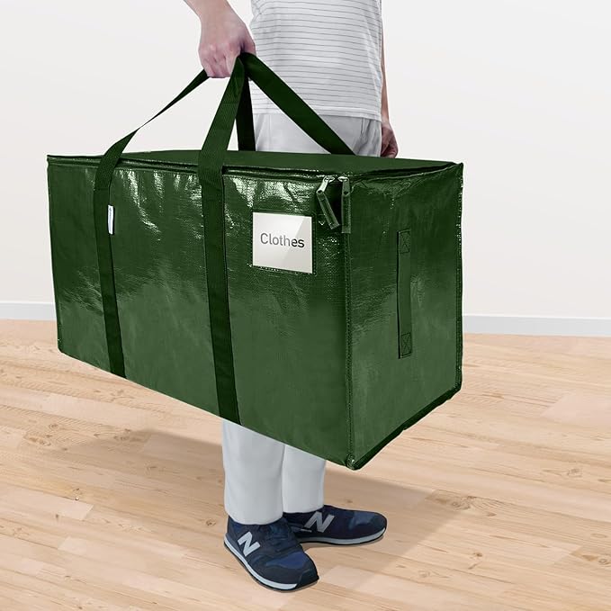 TICONN 2 Pack Extra Large Moving Bags with Zippers & Carrying Handles, Heavy-Duty Storage Tote Moving Boxes for Space Saving (2 Pack, Olive)