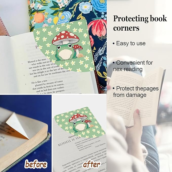 4PC Mushroom Corner Bookmarks, Fun Leather Bookmark Set, Book Accessories for Reading Book Lovers, Cute Page Markers for Women Girls Kids Student Teacher Office Stationery Boho Style