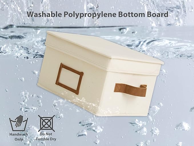 StorageWorks Storage Bins with Lids, Decorative Storage Boxes with Lid and PU Handles, Foldable Storage Baskets for Closet, Shelves, Stackable, Ivory White, Medium, 3-Pack