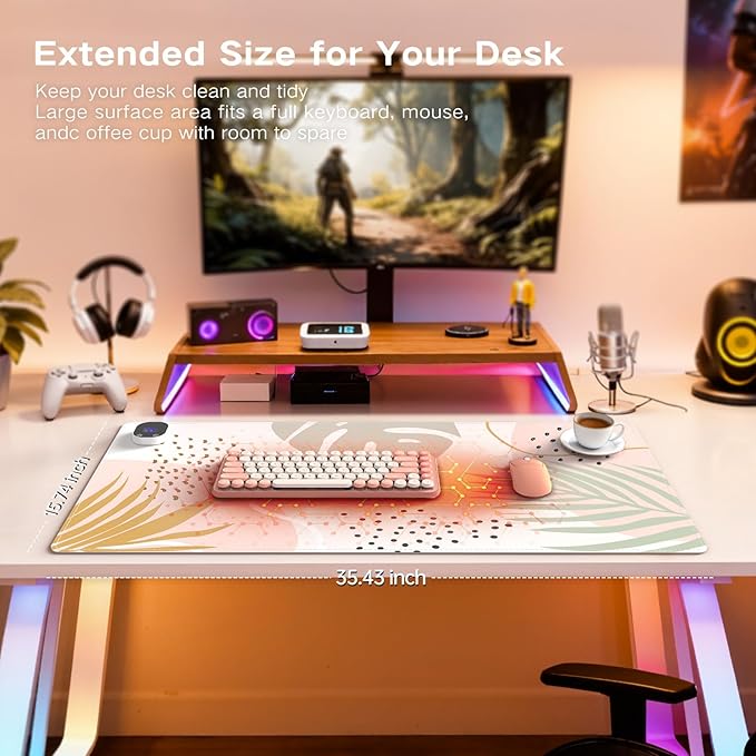 iCasso Heated Mouse Pad Hand Warmer, Heated Desk Pad, 35.4" x 15.7" Warm Desk Protector Mat with 4 Heating Levels for Computer Keyboard, XXL Large Mousepad for Home Office Work (Morandi)