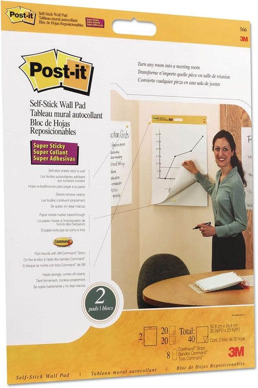 Post-it 566 Self-Stick Wall Pad, 20 x 23, White, 20 Sheets, 2-Pack