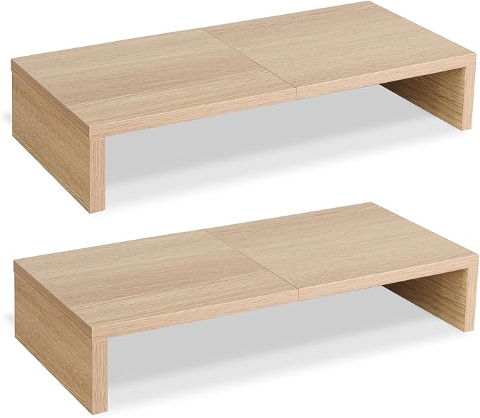 TEAMIX 2 Pack Monitor Stand Riser-20 inch, Wooden Desktop Riser for TV/PC/Laptop/Printer, Cozy Monitor Riser with Storage, Computer Stand Space-Saving