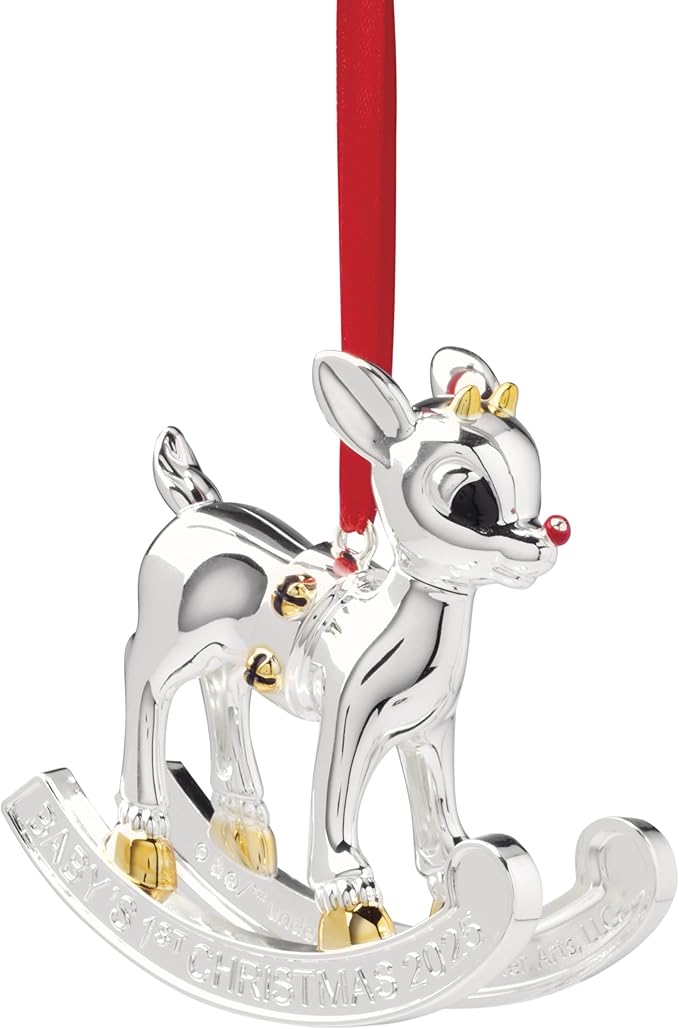 Lenox Ornaments, 2025 Babys 1st Christmas Rudolph Ornament, Silverplated Metal and Resin, Red Ribbon for Tree Decoration, Christmas Decorations, Winter Tree Ornaments, Rudolph Design (1 Piece)