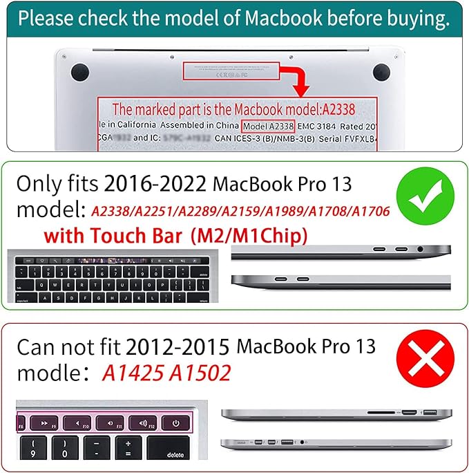 Teryeefi Compatible with M2 M1 MacBook Pro 13 Inch Case A2338 A2289 A2251 A2159 A1989 A1706 A1708 (2024 20203 2022-2016), Hard Shell Case & Keyboard Cover for Mac Pro 13" - W-Abstract Pink Flower