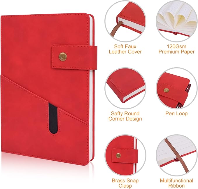 A5 Lined Leather Journal Notebook,Hardcover Journal Set with Pen and Gift Box,100Pages 100gsm Thick Ruled Paper Daily Diary for Men Women School,Travel,Business,Work,Writing 5.9" X 8.4"