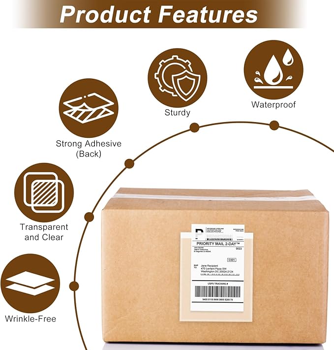 AZUREAL 100PCS Shipping Label Sleeves, 4.5" x 5.5" Packing Slip Pouches, Packing List Envelopes/Shipping Label Envelopes for Mailing, Packing List, Packaging, Protective Documents